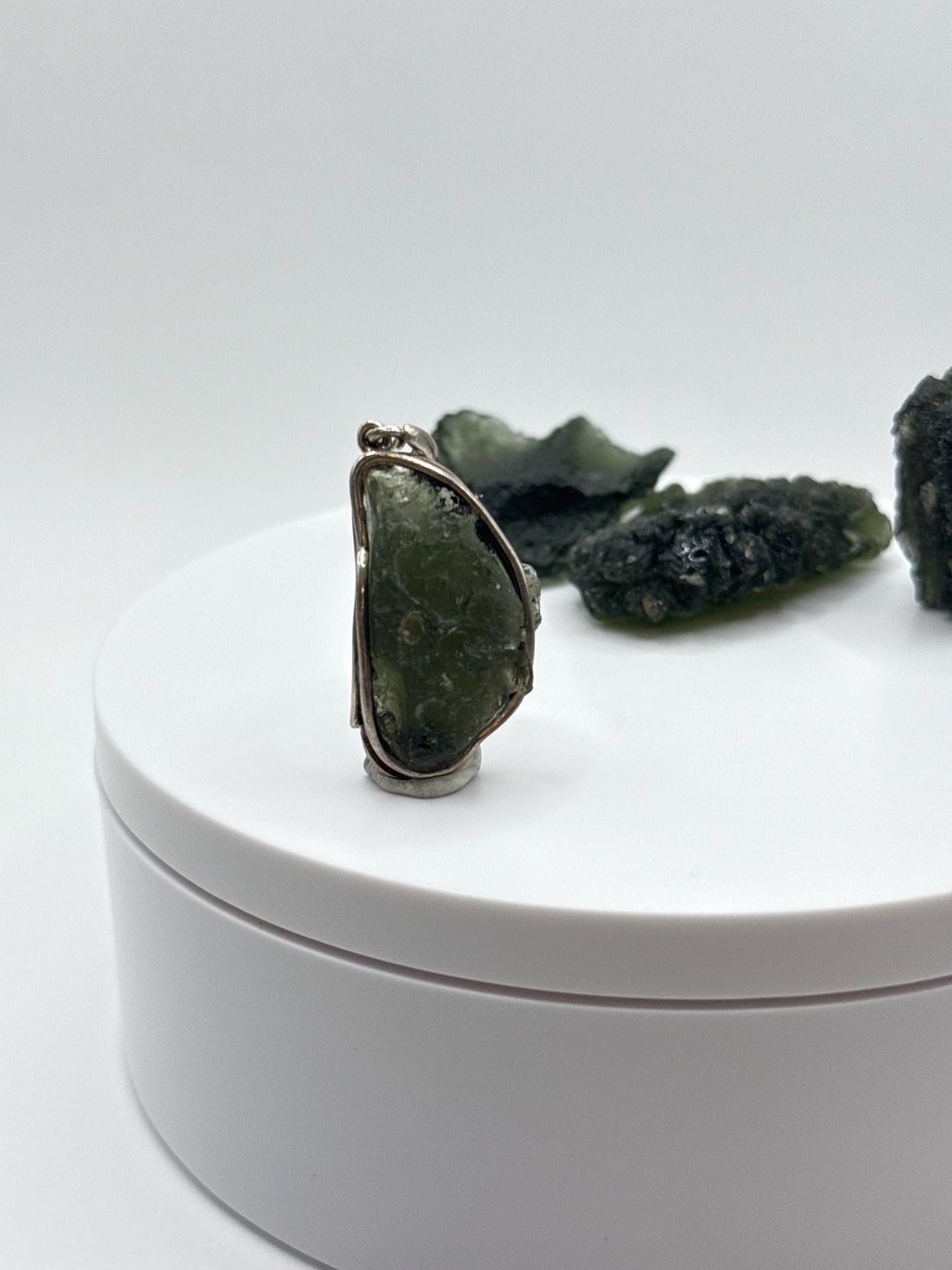 Raw Moldavite Sterling Silver Pendant - 7.07 Grams