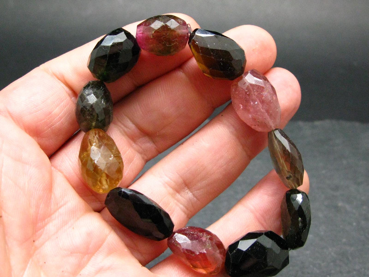 Watermelon Tourmaline Genuine Bracelet ~ 7 Inches ~ 15mm Facetted Stones