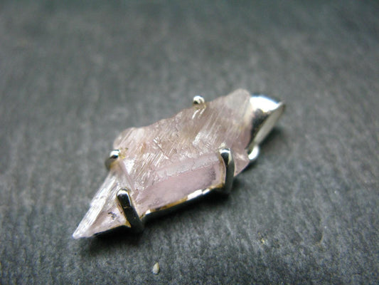 Gem Kunzite Spodumene Pendant in SS From Brazil - 1.1" - 3.05 Grams