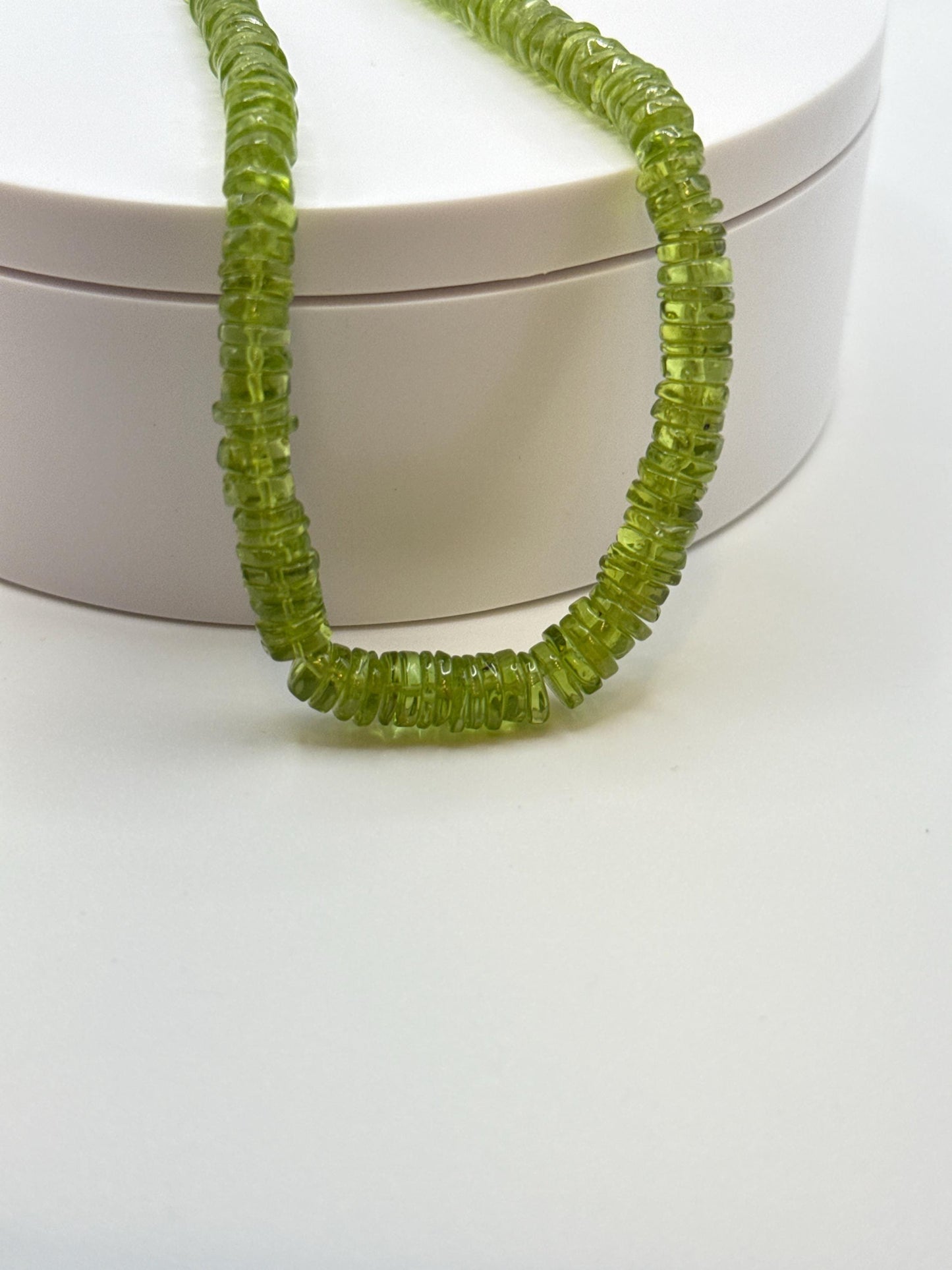 Peridot Beaded Necklace | Natural Green Peridot Rondelle Strand | Sterling Silver Clasp | August Birthstone Jewelry