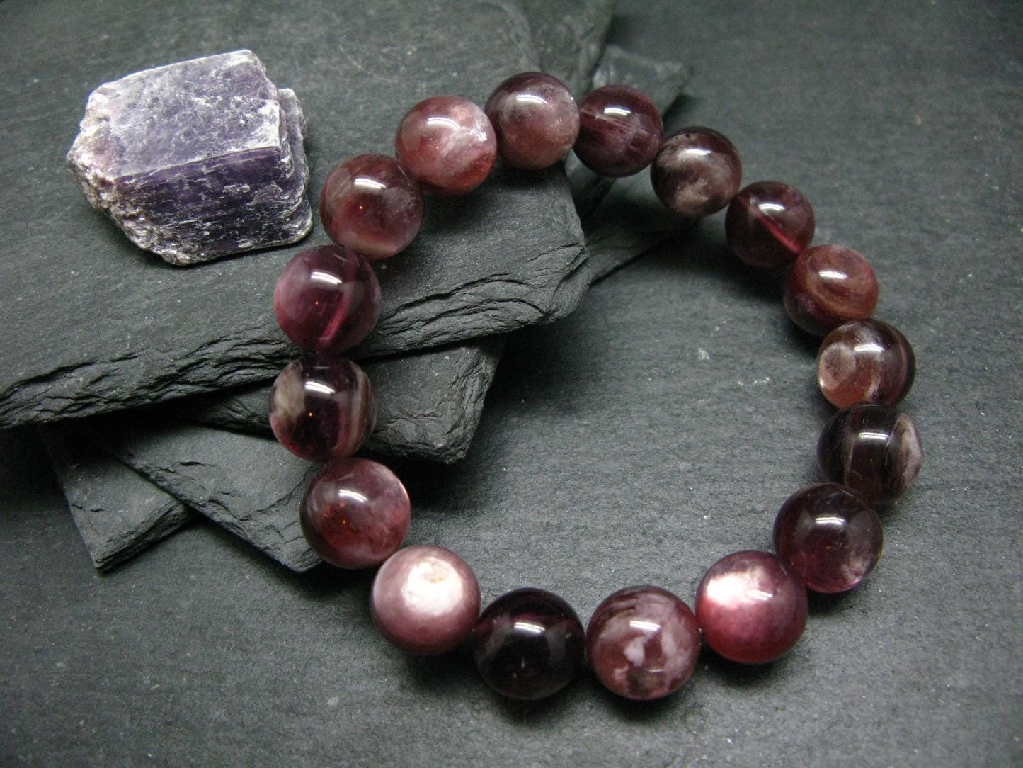 Lepidolite Genuine Bracelet ~ 7.5 Inches ~ 12mm Round Beads