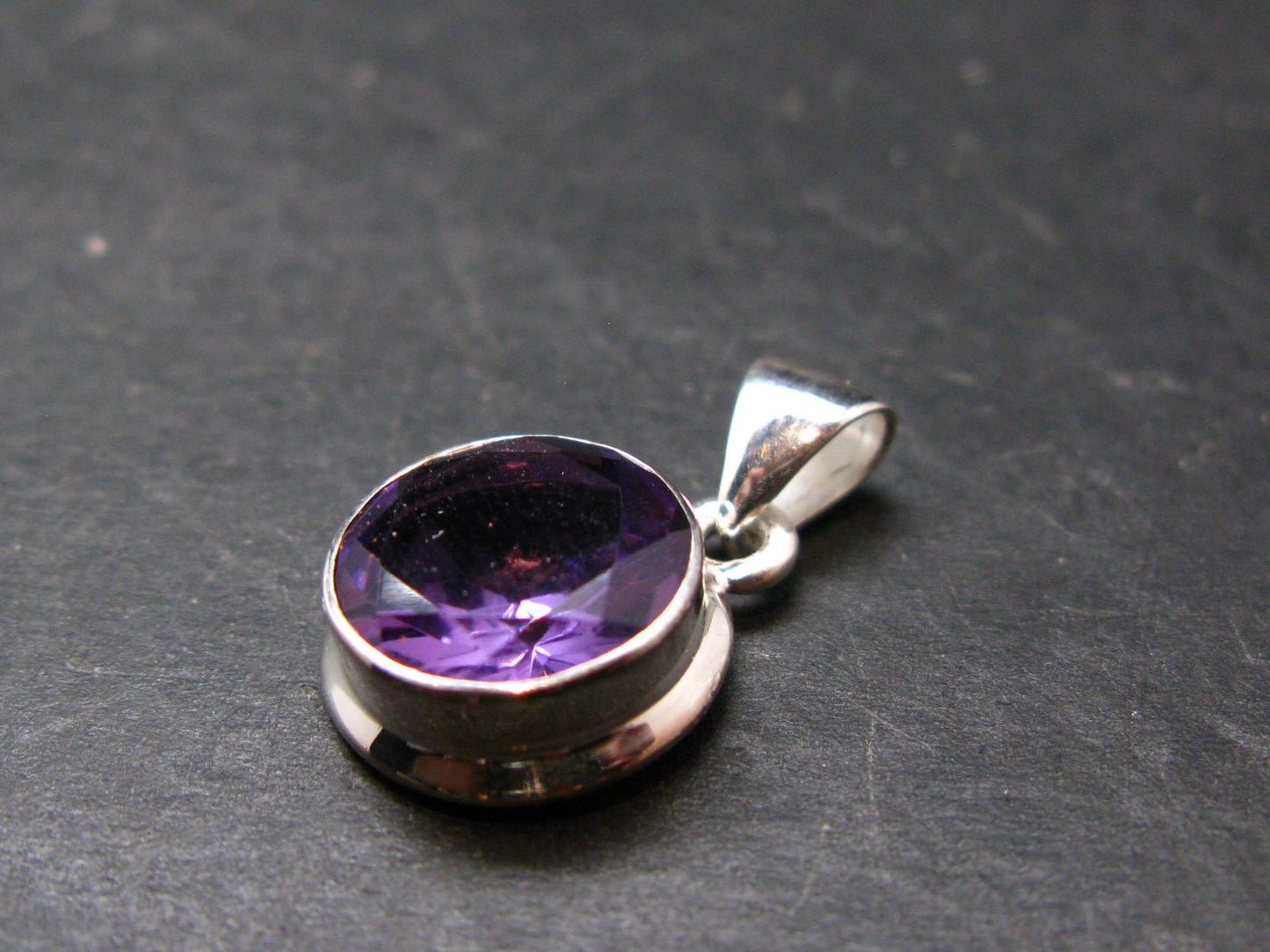Large Genuine Rich Purple Amethyst Sterling Silver Pendant From Brazil - 0.9" - 3.84 Grams