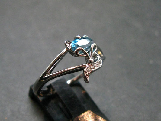 Natural Facetted Blue Topaz Crystal Ring - 1.88 Grams - Size adjustable