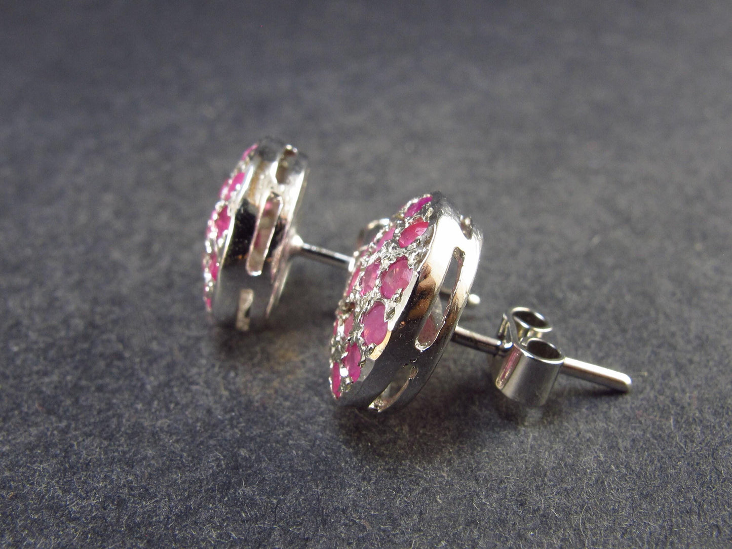 Ruby Faceted Stud Earrings In Sterling Silver - 4.50 Grams
