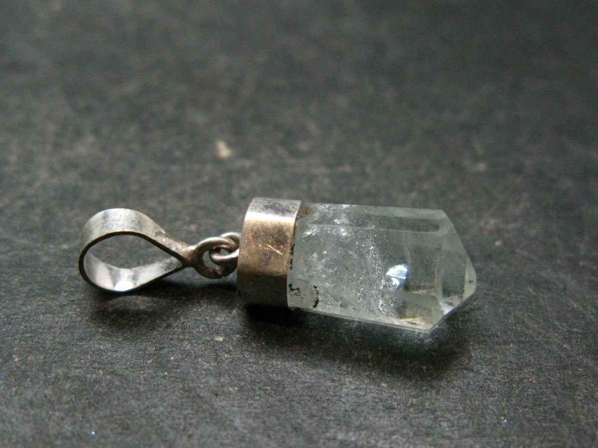Stunning Genuine Aquamarine Gem Sterling Silver Pendant From Pakistan - 1.0" - 1.64 Grams