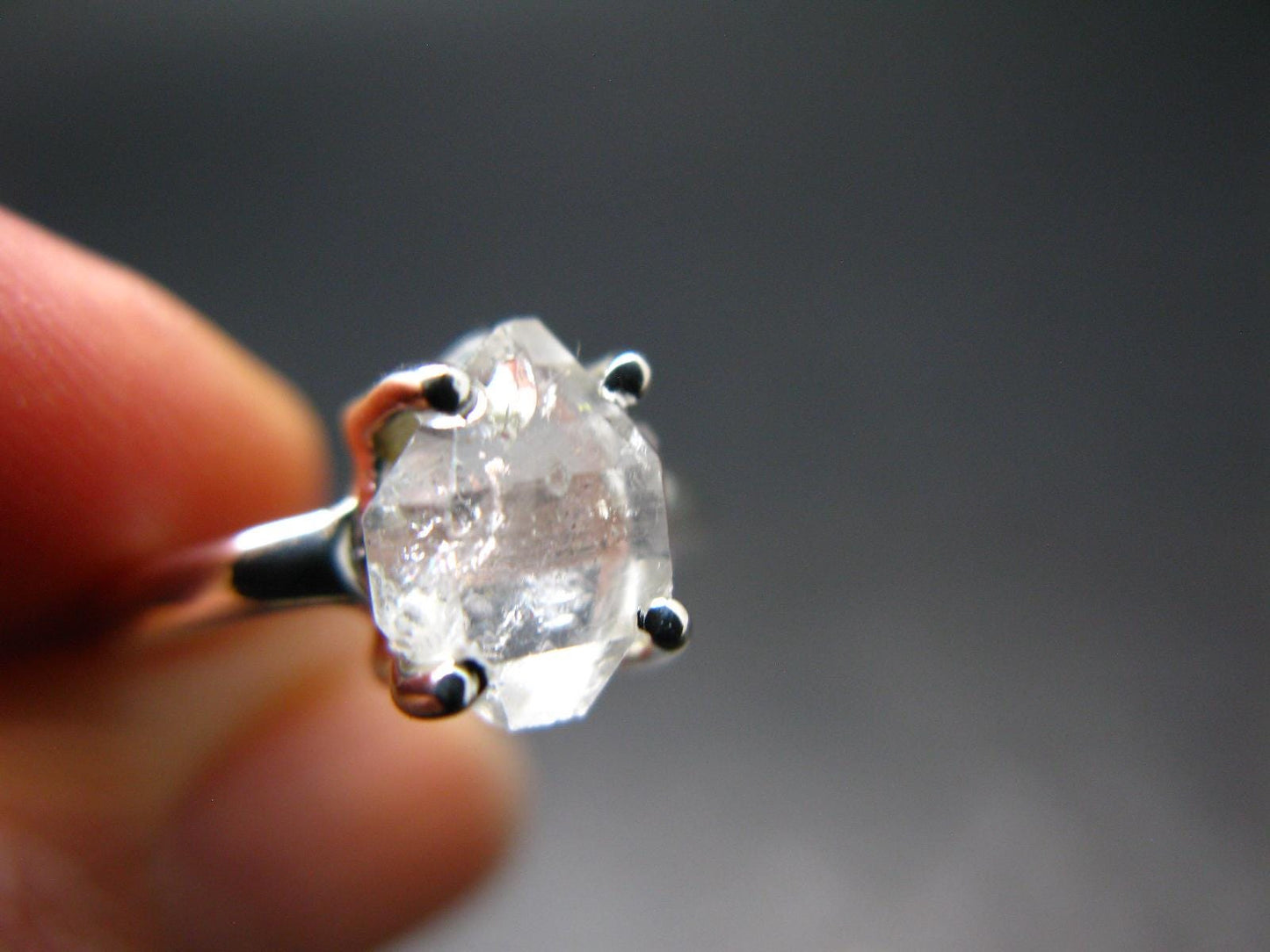 Fine Clear Natural Herkimer Diamond Silver Ring From New York - Size 5 - 2.06 Grams