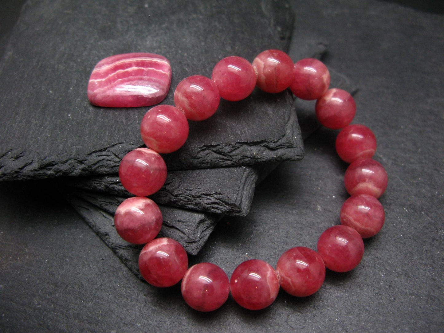 Rhodochrosite Genuine Bracelet ~ 7 Inches ~ 12mm Round Beads