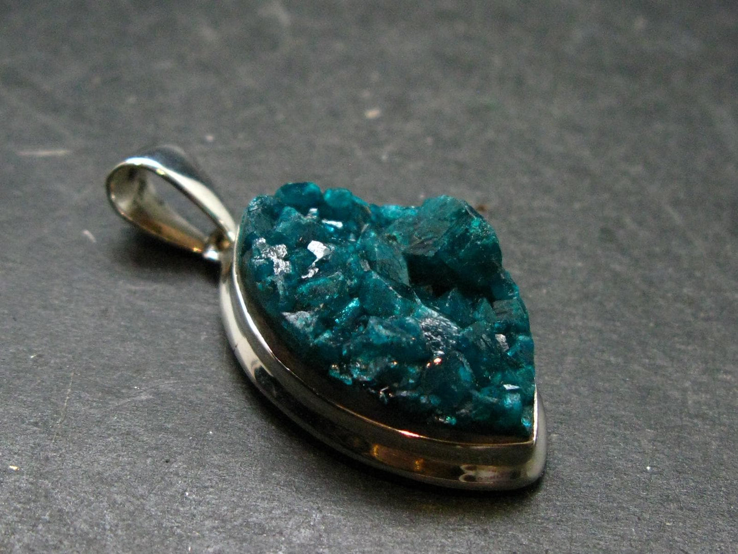 Dioptase Crystal Silver Pendant from Congo - 8.33 Grams - 1.6"