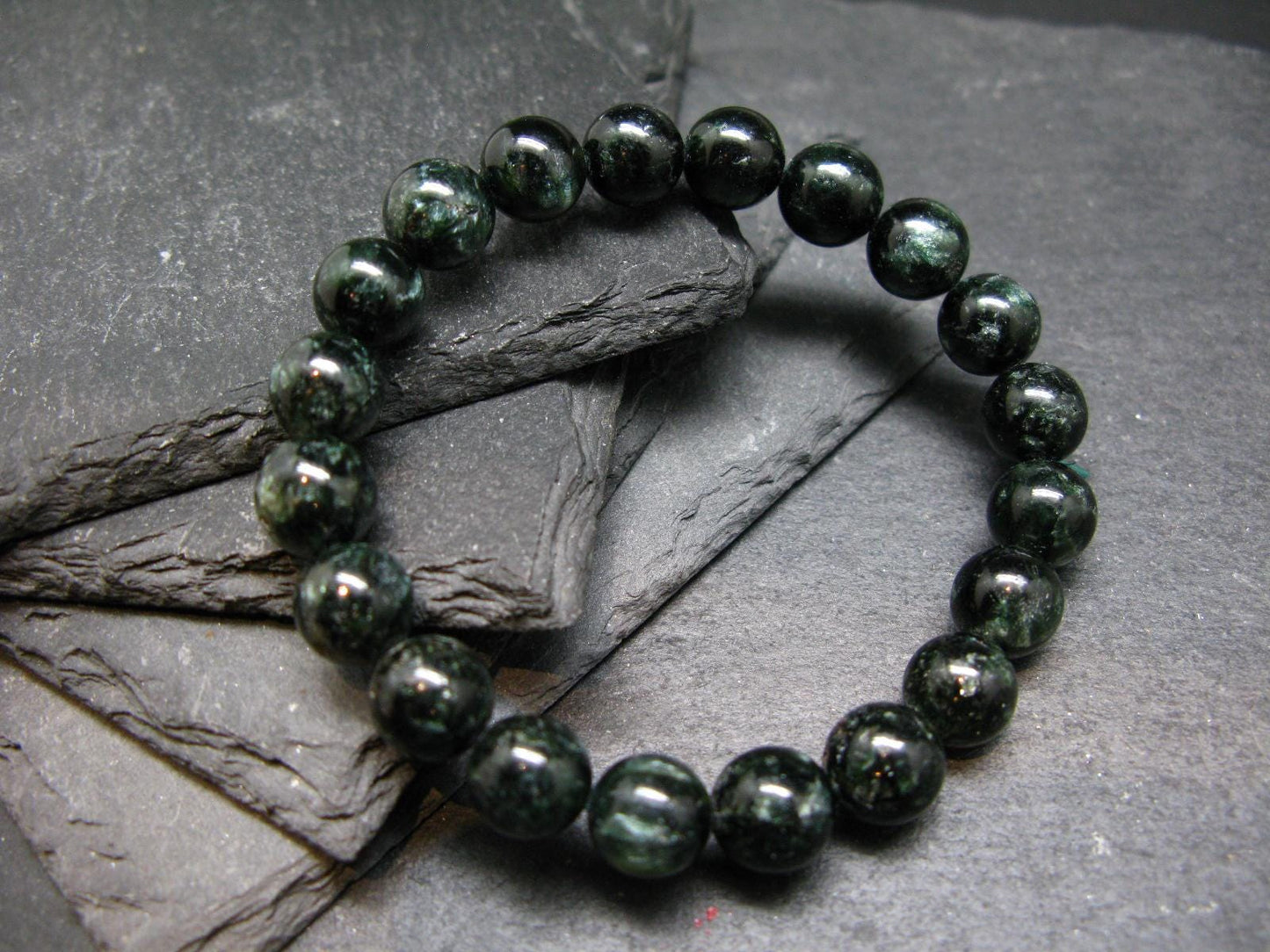 Seraphinite Clinochlore Genuine Bracelet ~ 7 Inches ~ 9mm Round Beads