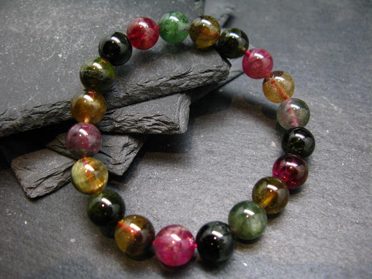 AAA Grade Gem Watermelon Bicolor Tourmaline Genuine Bracelet ~ 7 Inches ~ 10mm Round Beads