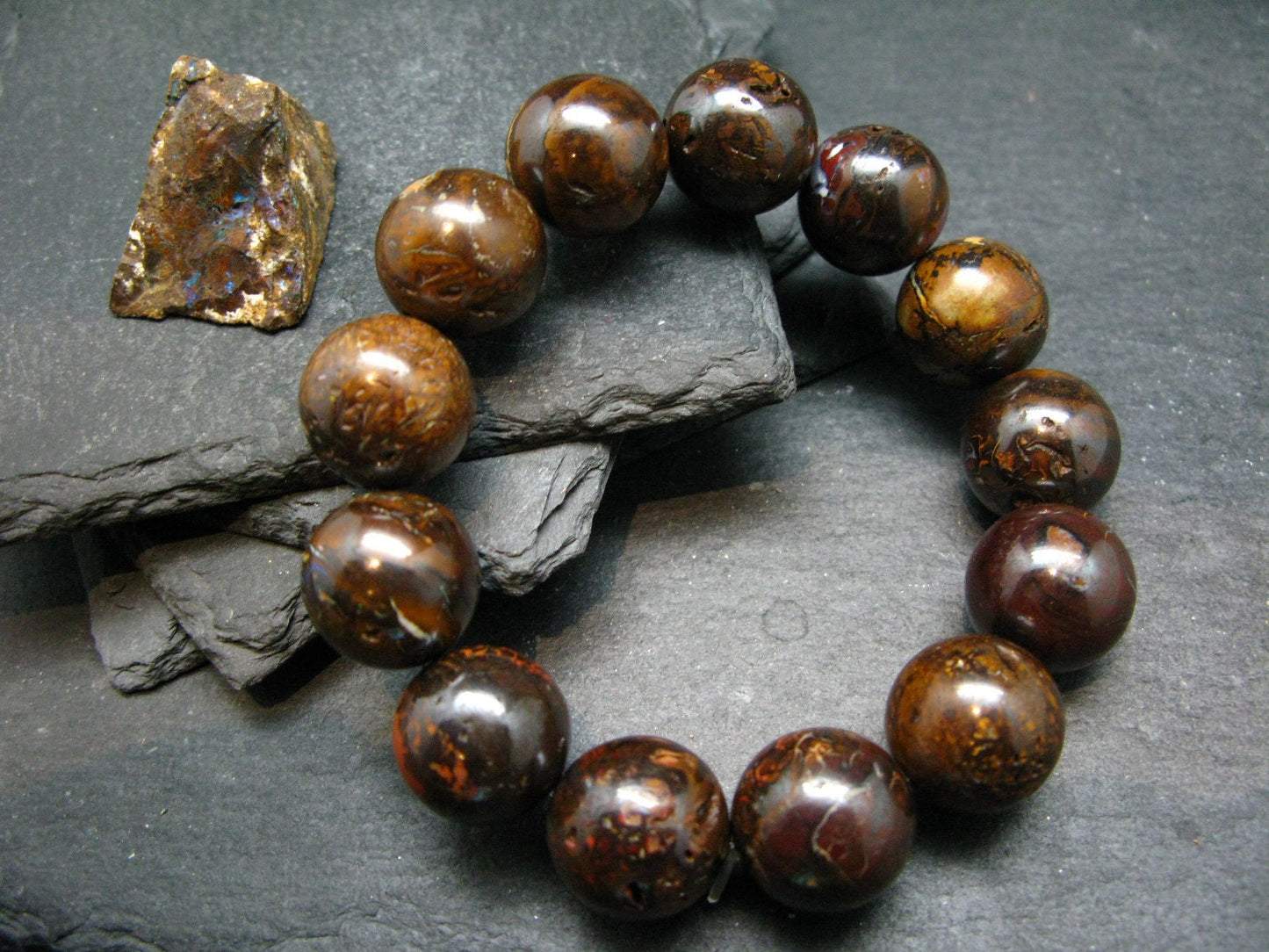Boulder Opal Genuine Bracelet ~ 7 Inches ~ 16mm Round Beads