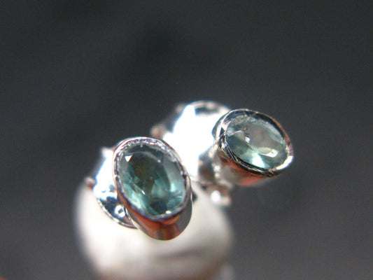 Alexandrite Gem Silver Stud Earrings From Russia - 0.77 Grams
