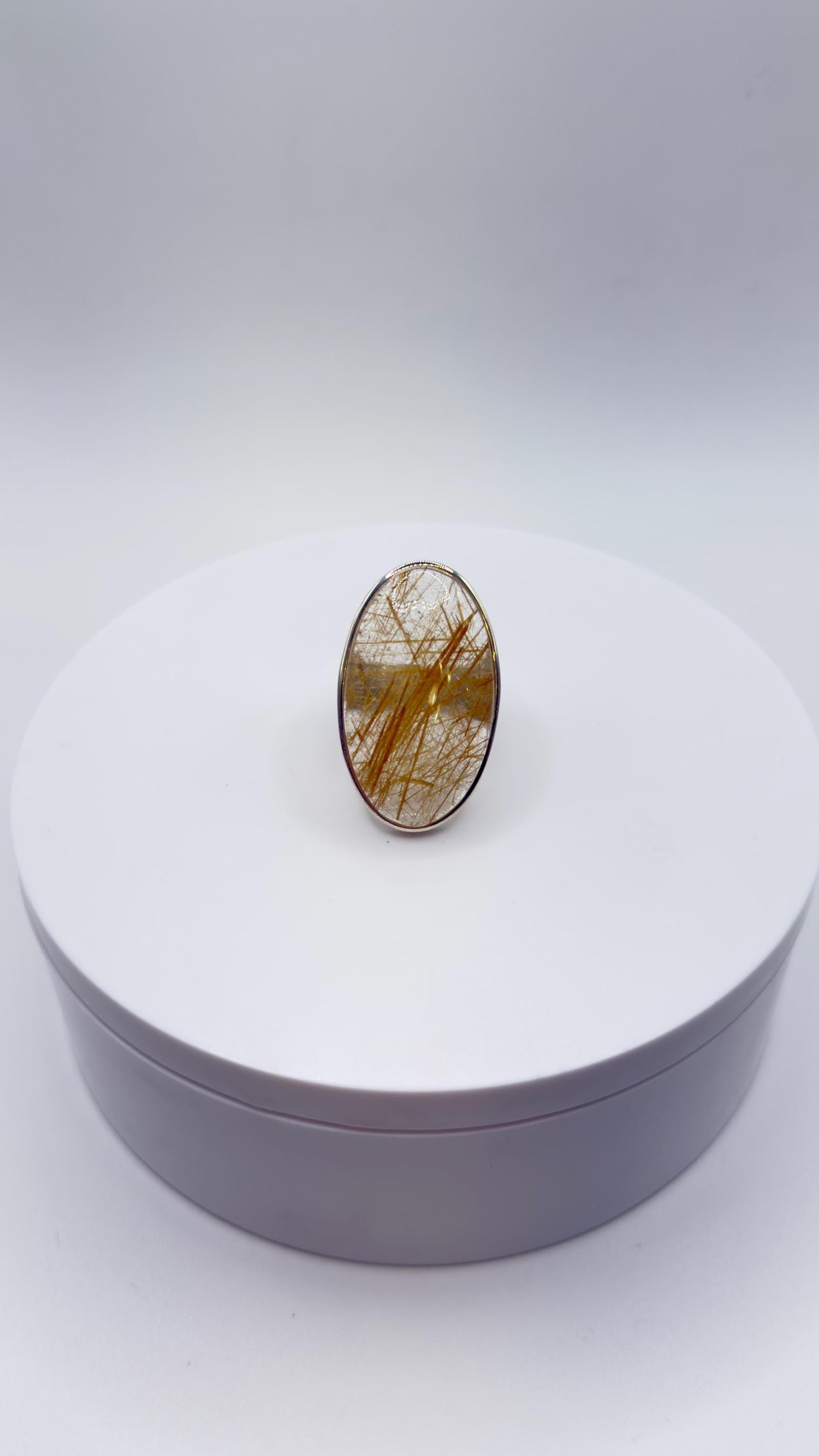 Golden Rutilated Quartz Ring – Natural Rutile Crystal Statement Jewelry - Size 8