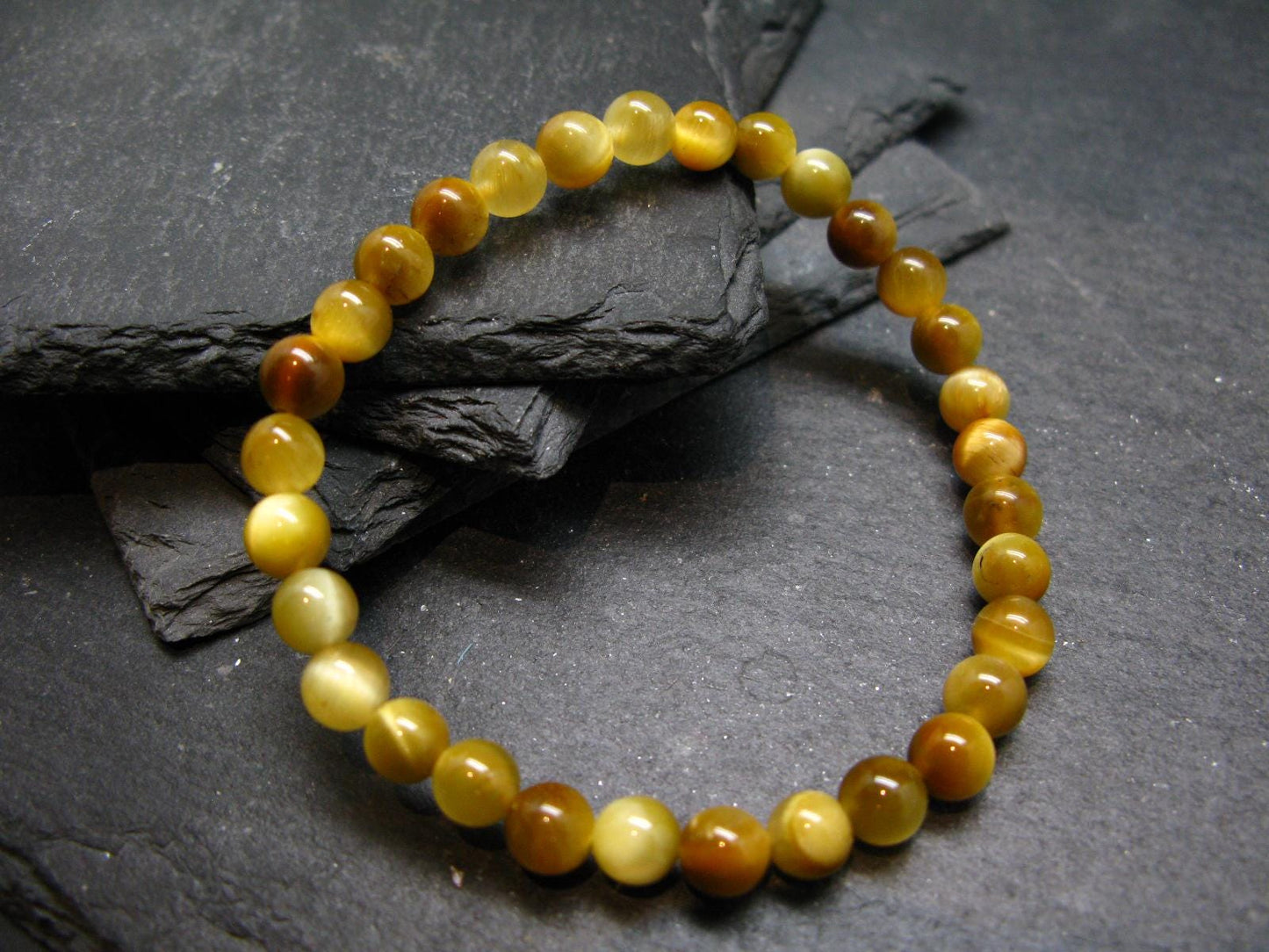 Golden Tiger Eye Genuine Bracelet ~ 7 Inches ~ 6mm Round Beads