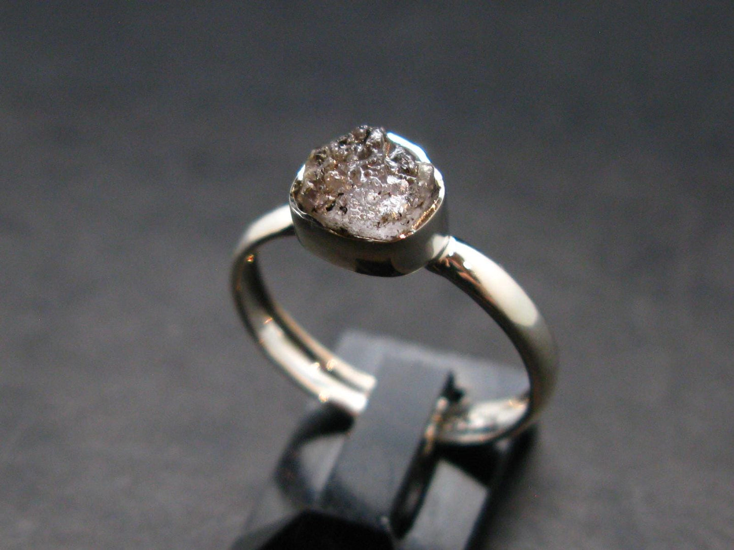 Gray Herderite Silver Ring from Africa - Size 8 - 1.94 Grams