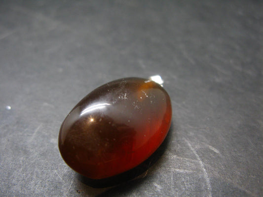 Rare Blue Amber Tumbled Fluorescent Silver Pendant From Indonesia - 1.4" - 4.37 Grams
