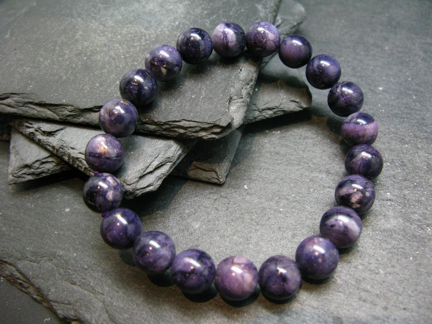 Tiffany Stone Violet Opal Genuine Bracelet ~ 7 Inches ~ 10mm Round Beads