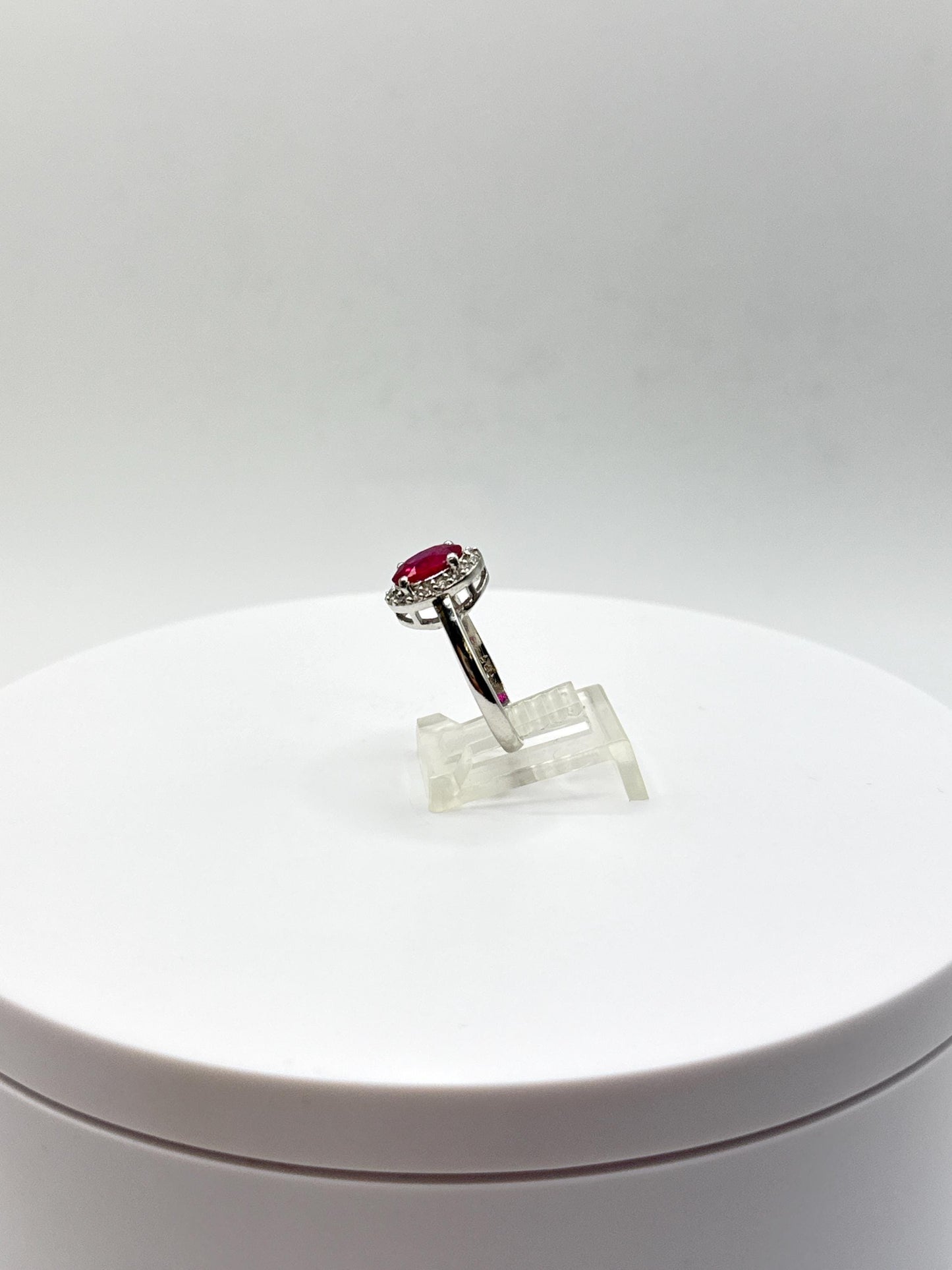 Ruby Halo Ring | Natural Ruby in Sterling Silver | July Birthstone Jewelry - Size 5.5