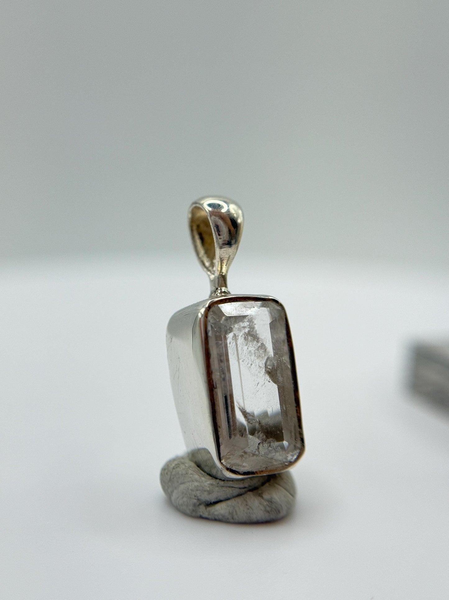 Natural Phenakite (Phenacite) Rectangular Faceted Pendant in Sterling Silver – Clear Crystal Necklace – 1.64 Grams