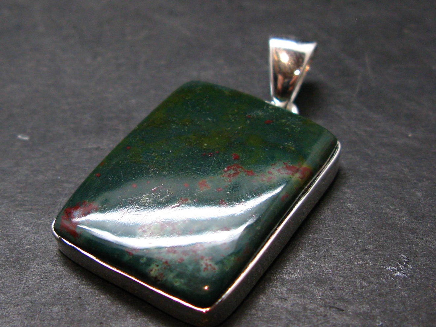 Bloodstone Silver Plated Pendant From India - 1.6" - 8.80 Grams