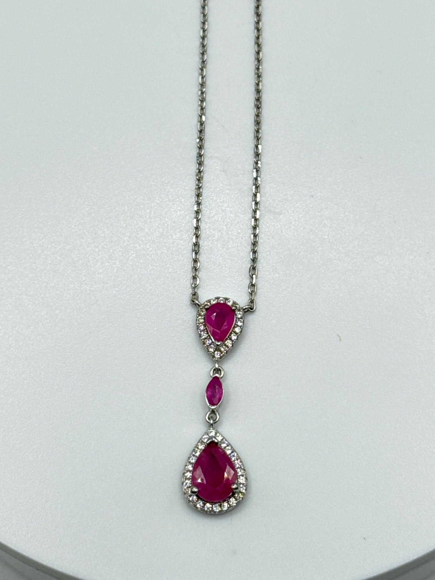 Ruby Drop Necklace | Sterling Silver | Elegant July Birthstone Jewelry