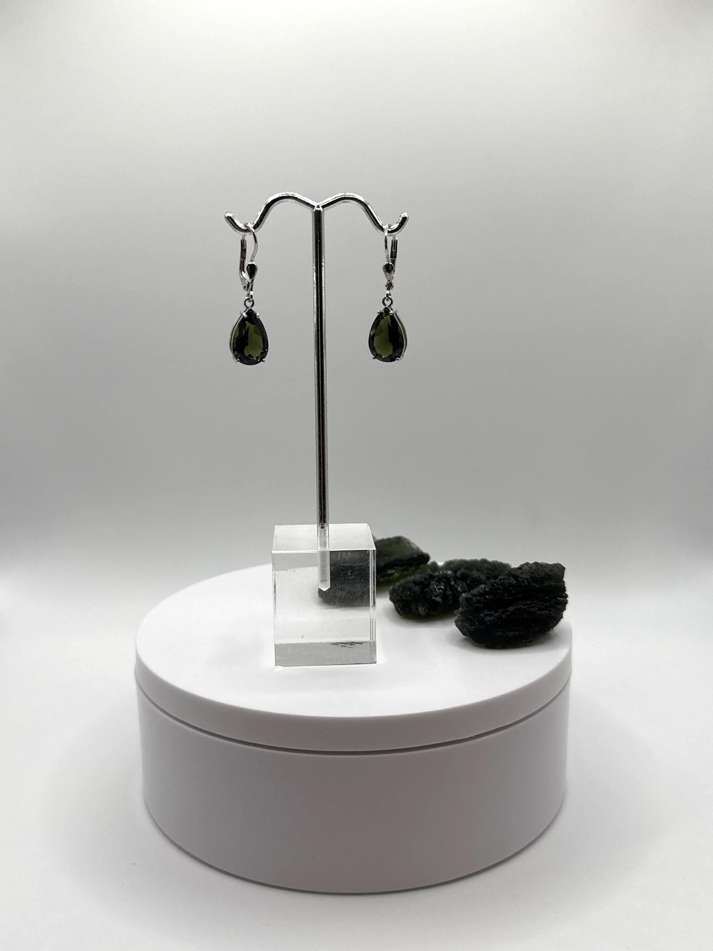 Elegant Teardrop Moldavite Earrings - Weight 3.23 Grams