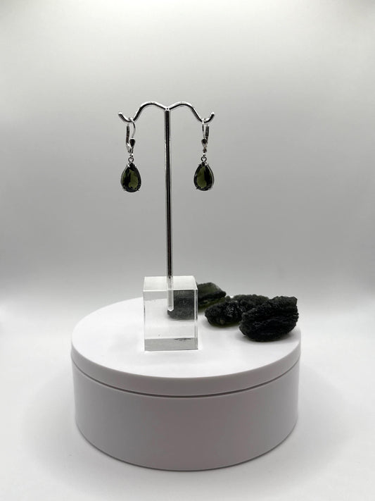 Elegant Teardrop Moldavite Earrings - Weight 3.23 Grams