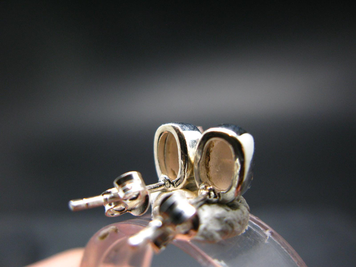 Hessonite Garnet Silver Stud Earrings From Canada - 0.6" - 1.55 Grams