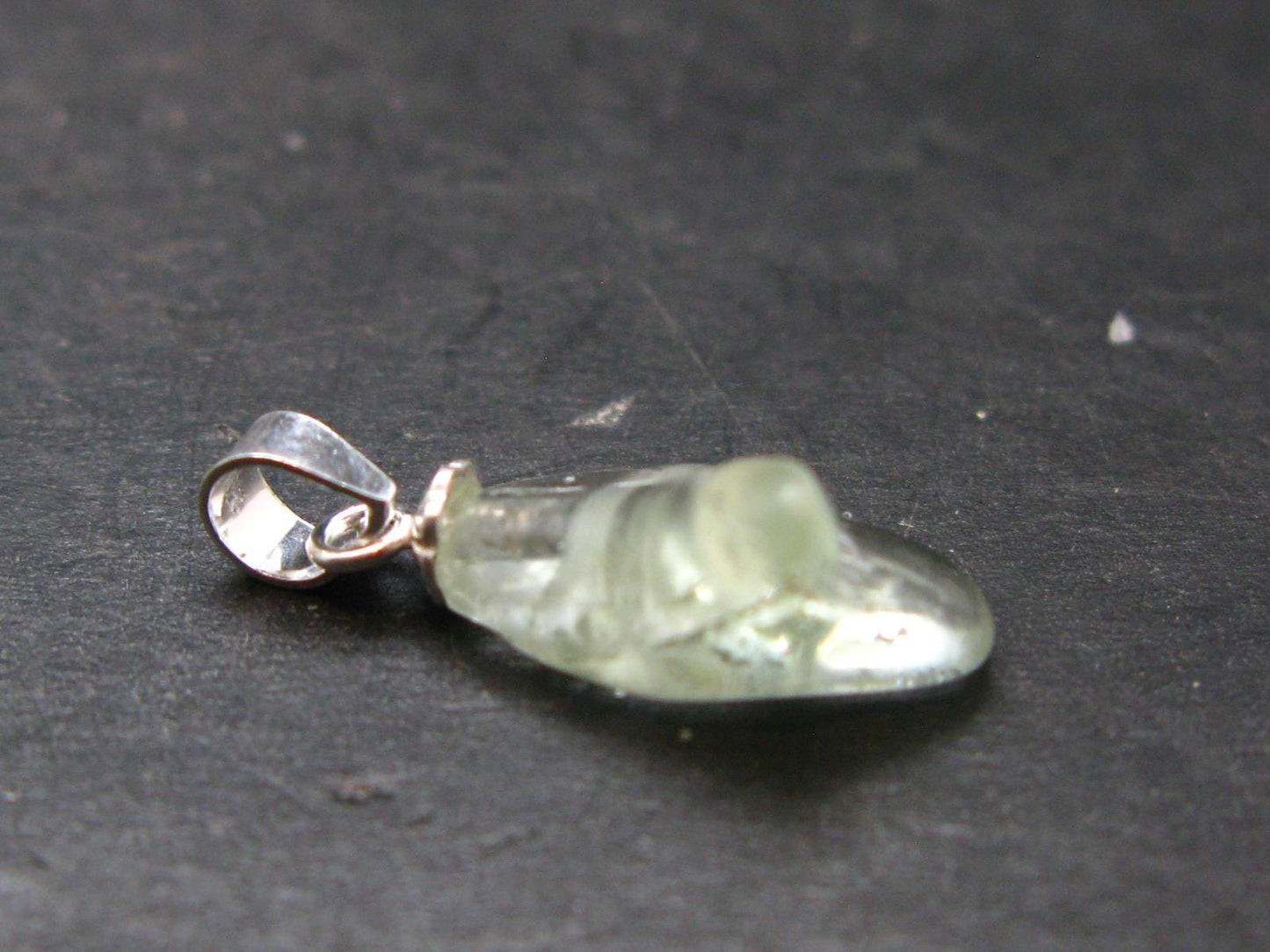 Green Herderite Tumbled Stone Silver Pendant From Pakistan - 0.7" - 1.0 Grams