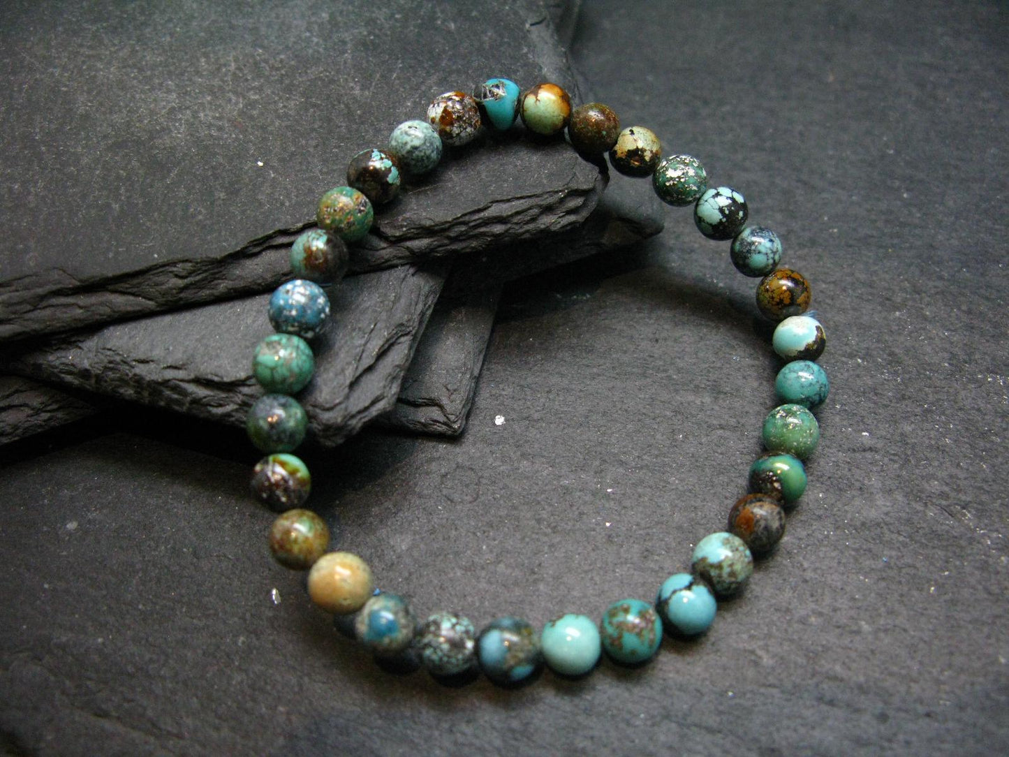 Turquoise Genuine Untreated Bracelet ~ 7 Inches ~ 6mm Round Beads