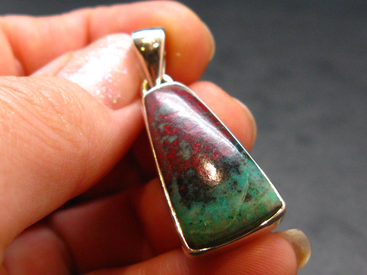 Crimson Cuprite w/ Chrysocola Silver Pendant from Mexico - 1.4" - 5.29 Grams