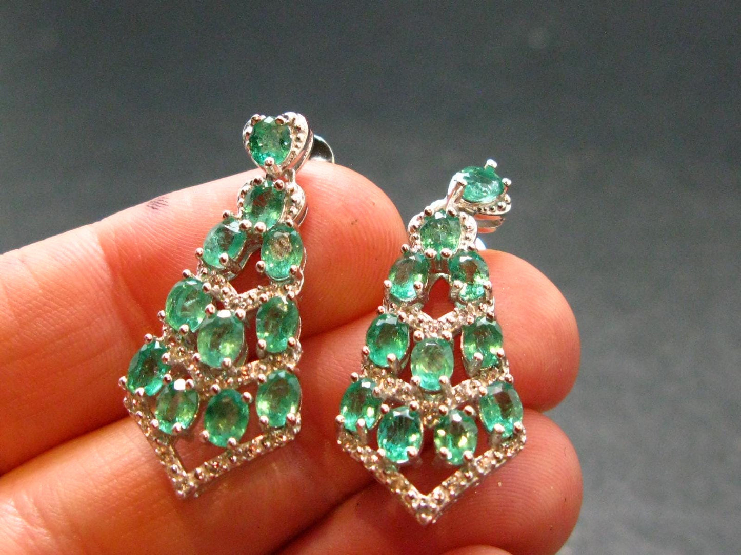 Gem Emerald Faceted Silver Earrings From Colombia - 5.90 Grams Total