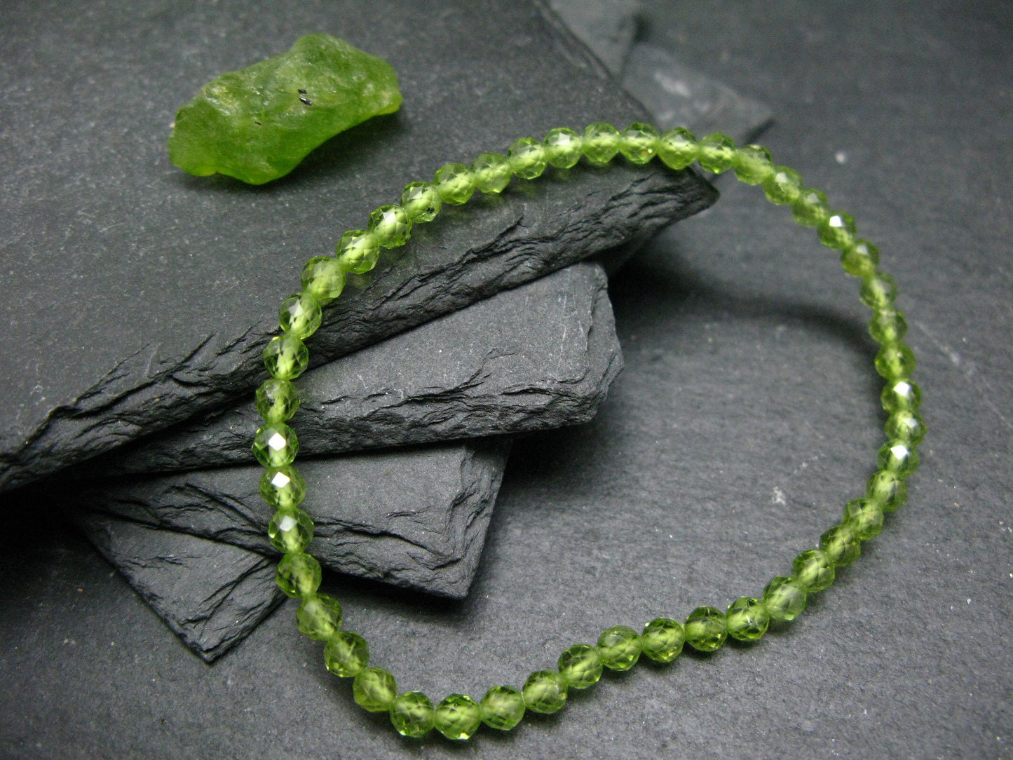 Peridot Genuine Bracelet ~ 7 Inches ~ 4mm Facetted Beads
