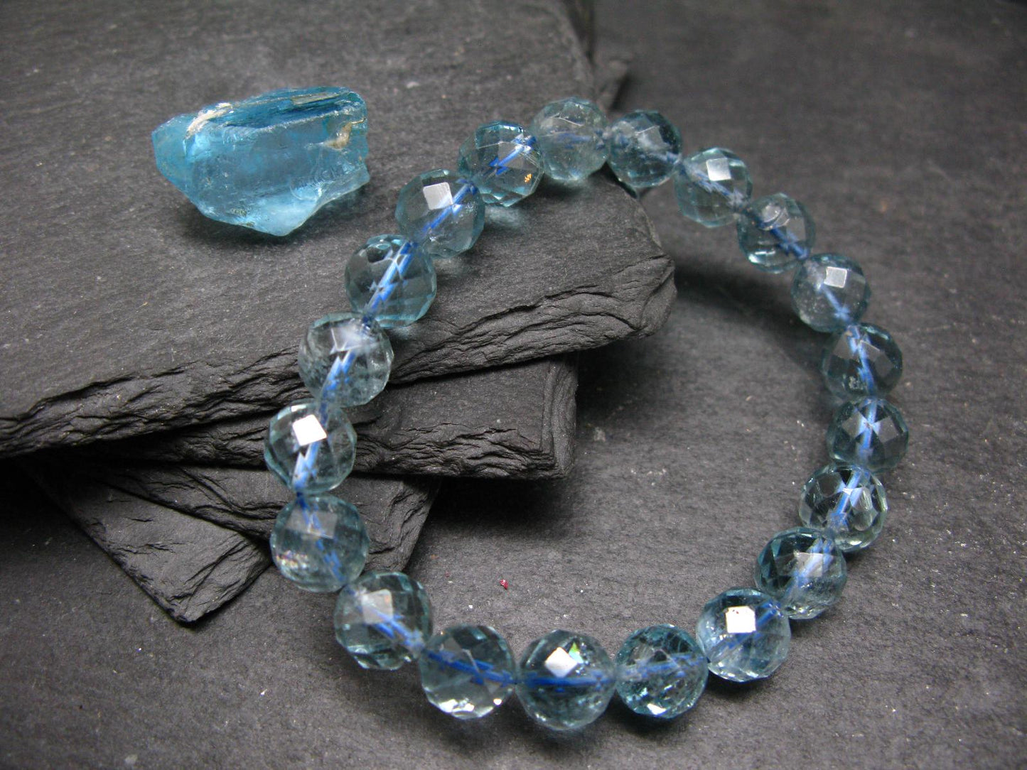Blue Topaz Genuine Bracelet ~ 7 Inches ~ 10mm Facetted Beads