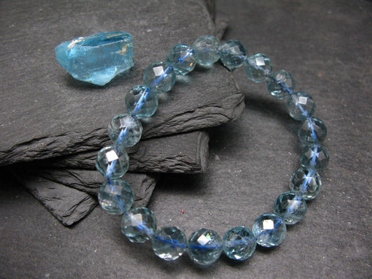 Blue Topaz Genuine Bracelet ~ 7 Inches ~ 10mm Facetted Beads