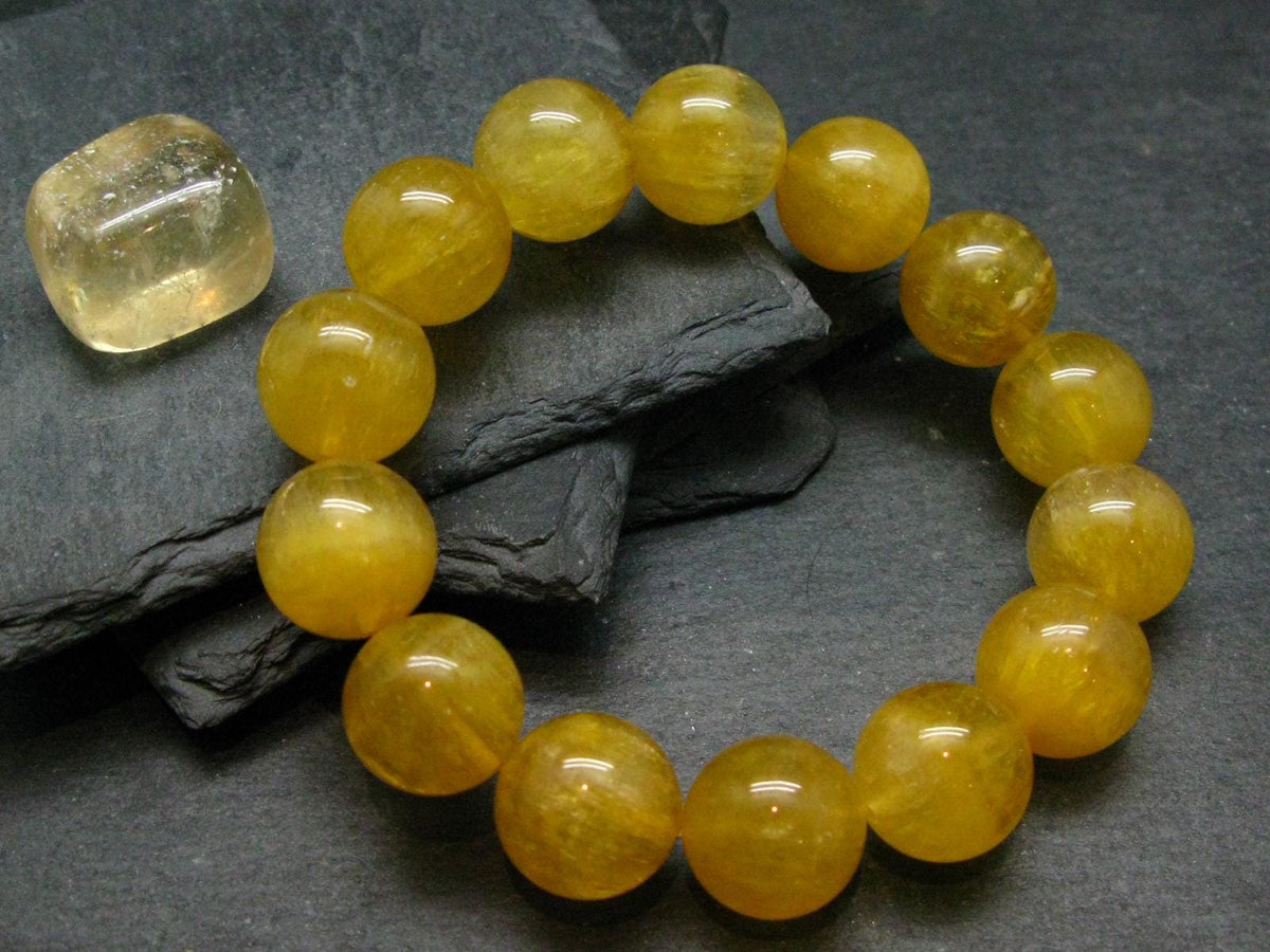 Yellow Fluorite Genuine Bracelet ~ 7.5 Inches ~ 17mm Round Beads