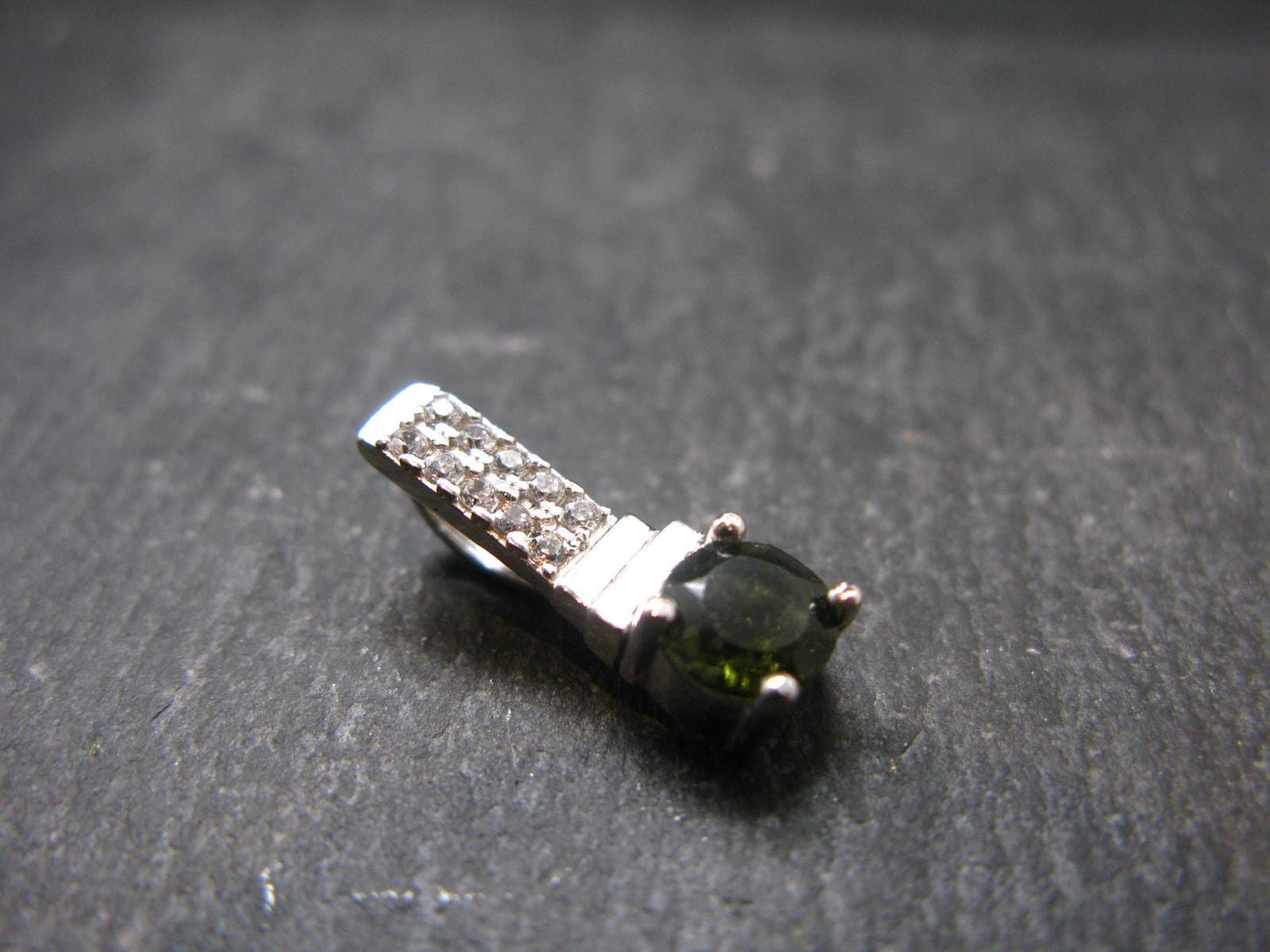 Moldavite Tektite Silver Pendant from Czech Republic - 0.7" - 1.70 Grams