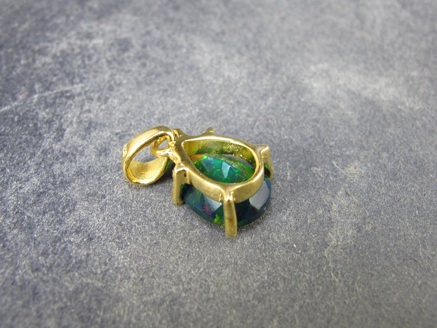Rare Black Opal Gold Plated Silver Pendant from Australia 0.7" - 1.23 Grams