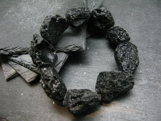 Tibetan Tektite Genuine Bracelet ~ 7 Inches ~ 25mm Raw Beads