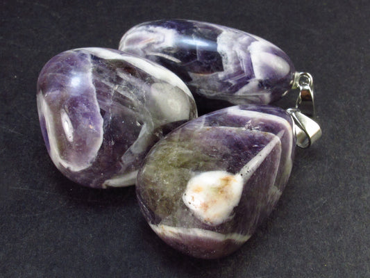 Lot of 3 Large White Streaked Chevron Amethyst Pendant From Nigeria