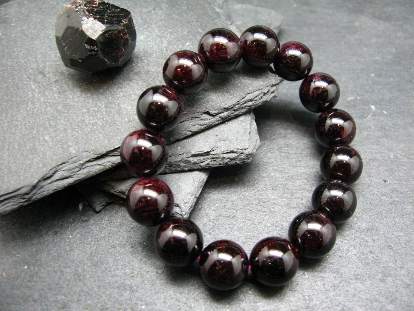Garnet Almandine Genuine Bracelet ~ 7 Inches ~ 12mm Round Beads