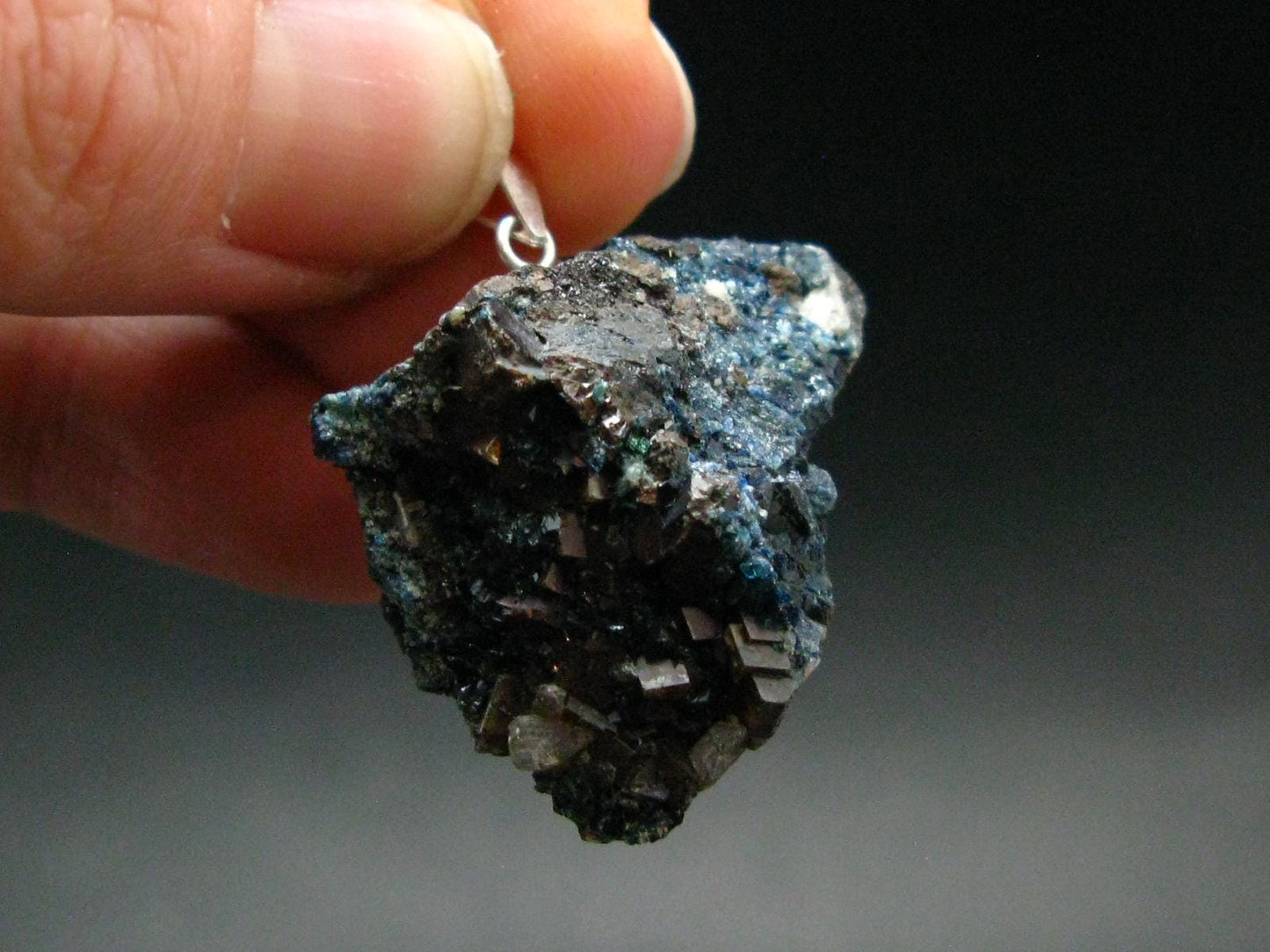 Heaven Stone!! Wet-Look Indigo Blue Lazulite Cluster Silver Pendant From Canada - 1.2" - 9.71 Grams