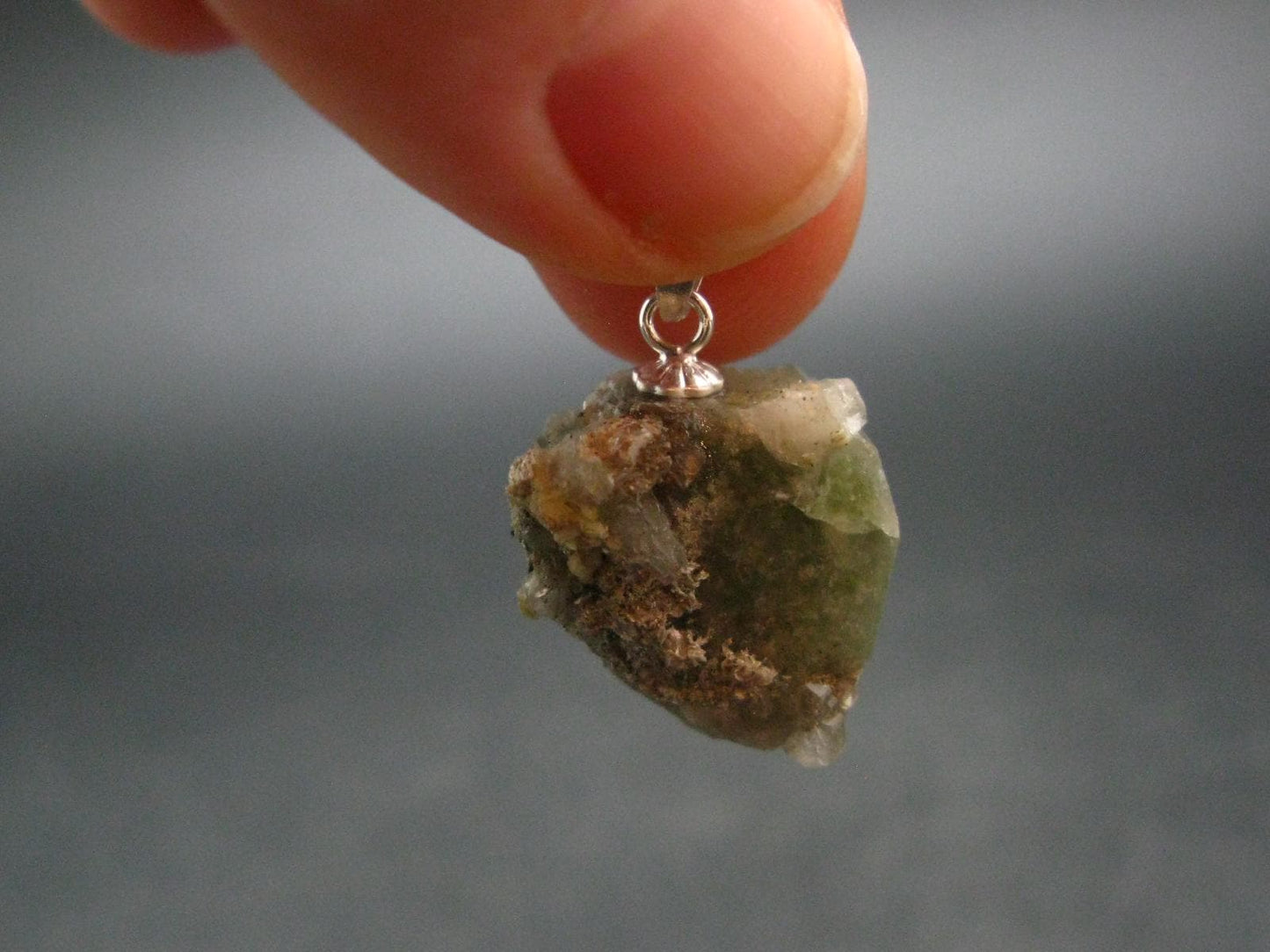 Green Apatite Crystal Silver Pendant From Portugal - 0.9" - 4.59 Grams