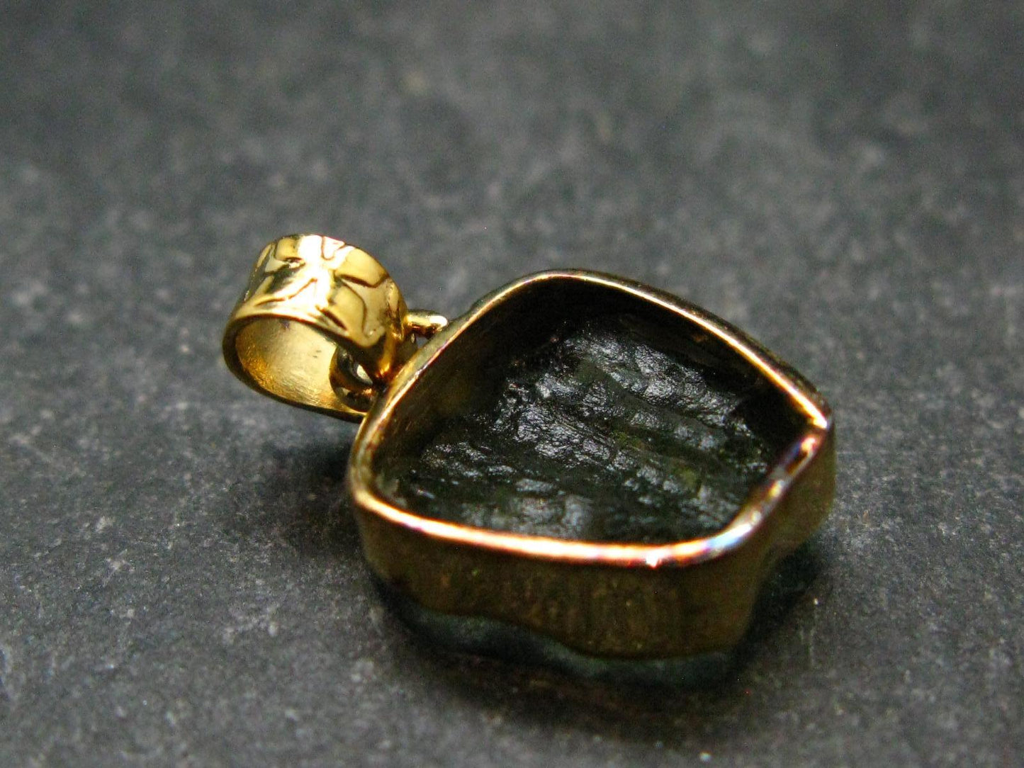 Moldavite Tektite Gold Plated Silver Pendant from Czech Republic - 0.8" - 1.31 Grams