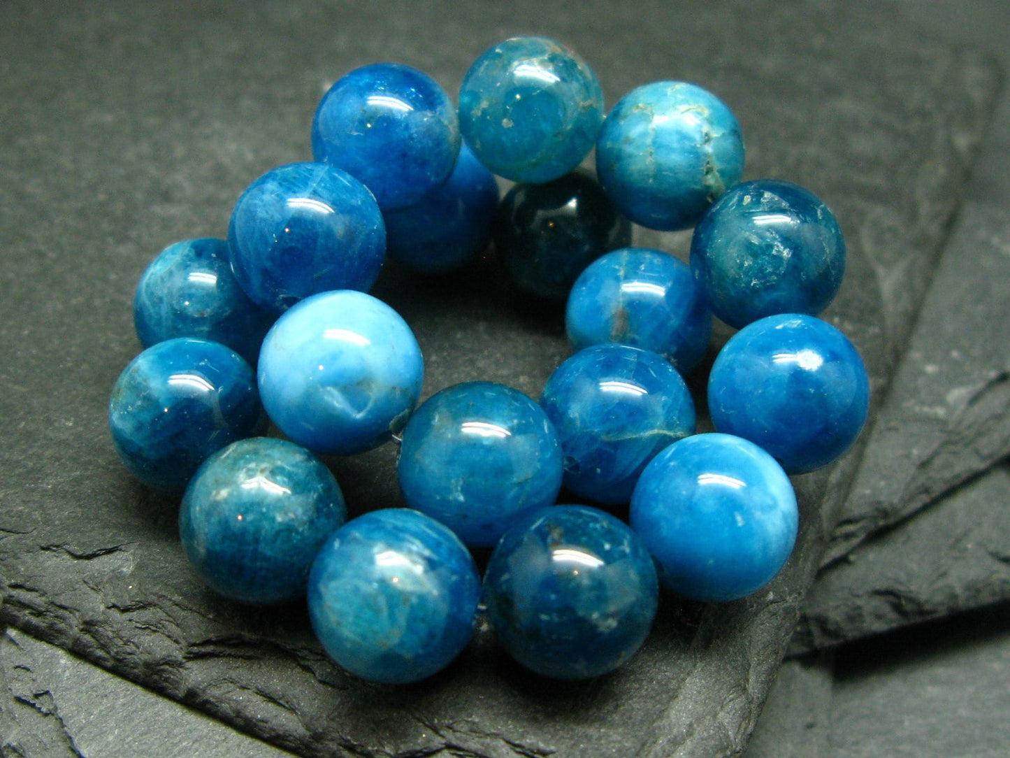 Neon Blue Apatite Genuine Bracelet ~ 7 Inches ~ 10mm Round Beads