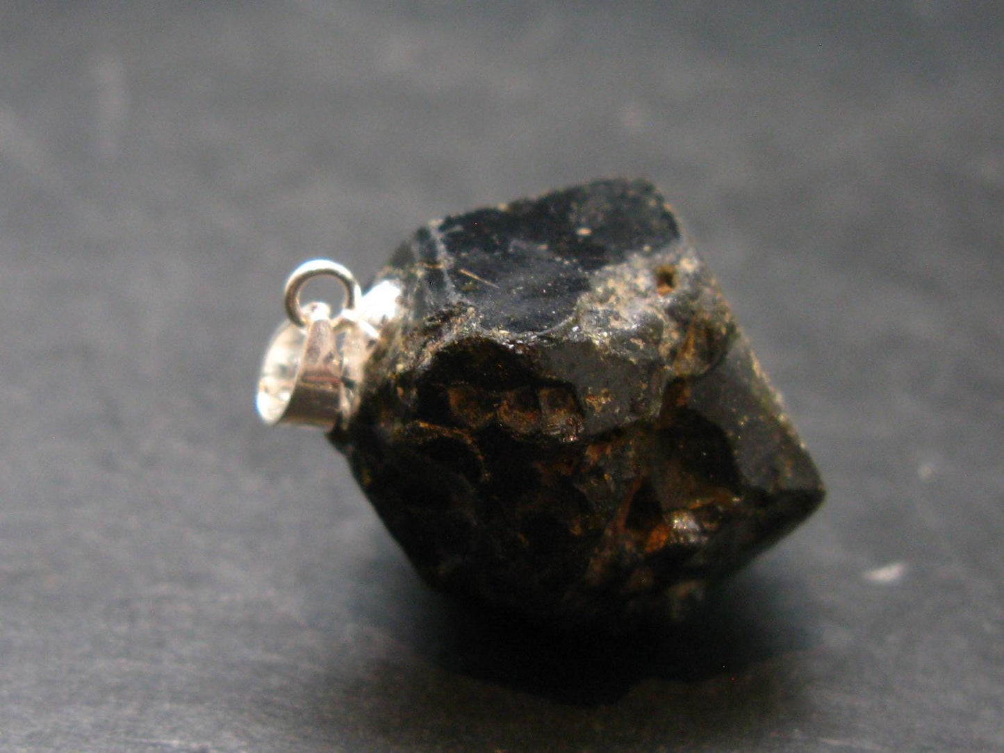 Sharp Black Melanite Andradite Garnet Silver Pendant From Mali - 0.9" - 10.40 Grams