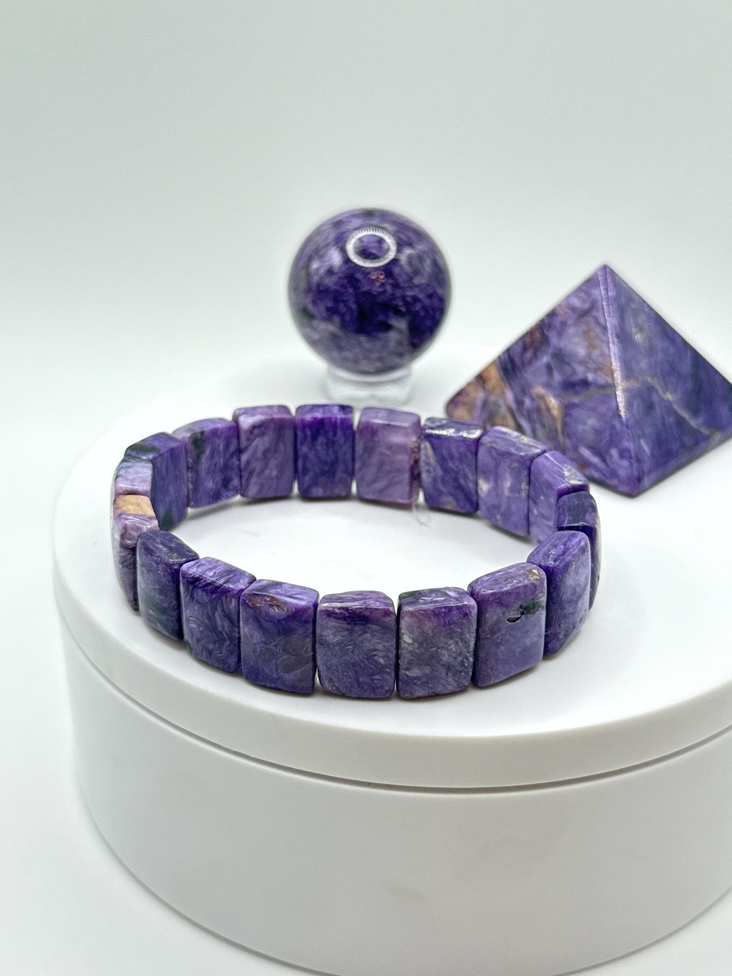 Elegant Charoite Rectangle Bead Stretch Bracelet - 32.73 Grams