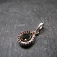 Moldavite Tektite & Red Garnet Silver Pendant from Czech Republic - 0.8"