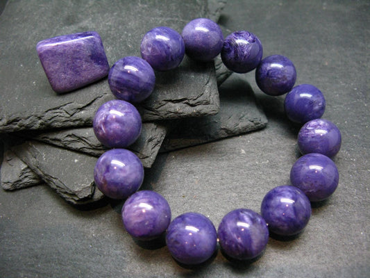 Charoite Genuine Bracelet ~ 7 Inches ~ 14mm Round Beads