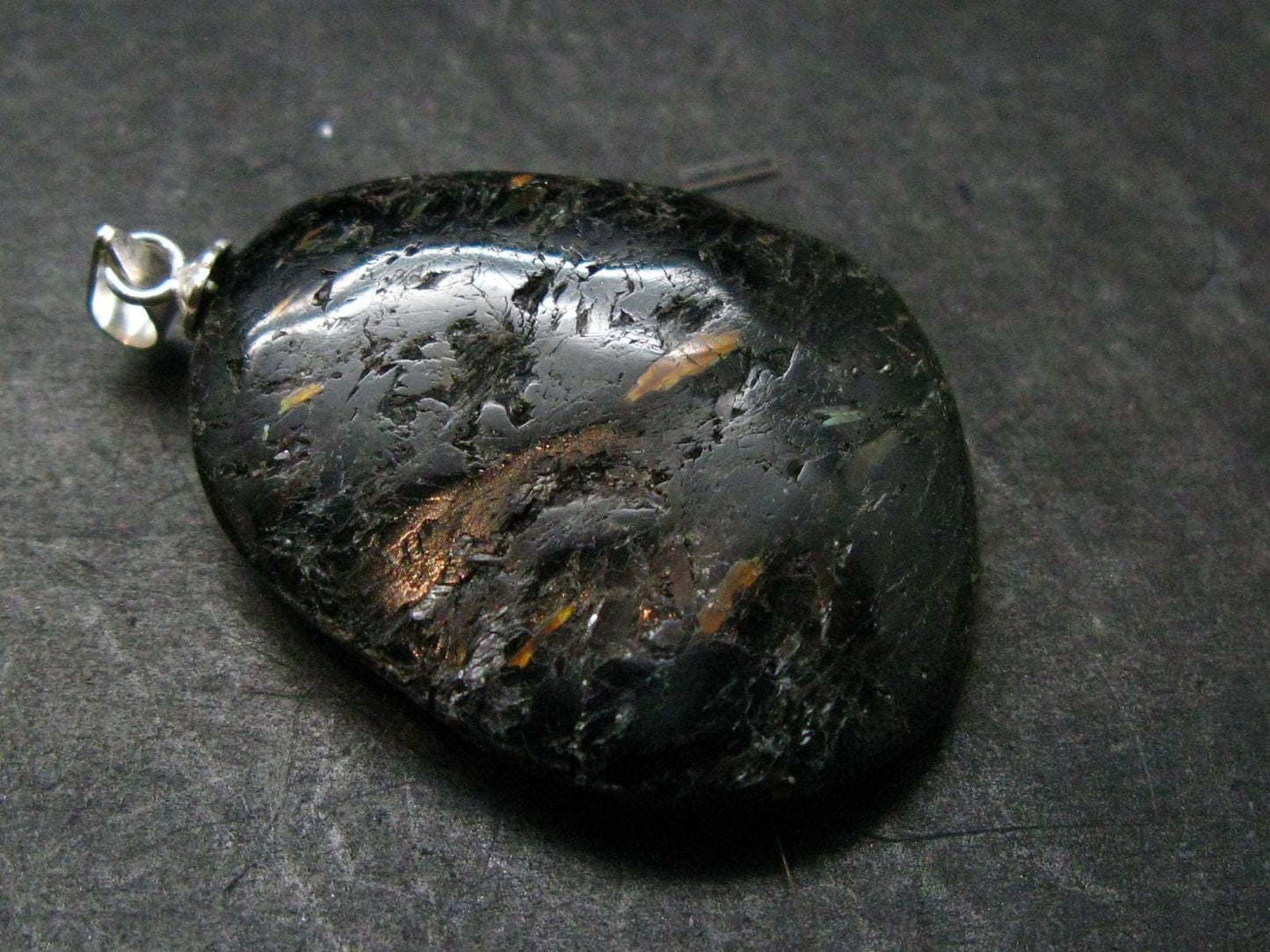 Very Rare Sterling Silver Nuumite Nuummite Pendant From Greenland - 1.4" - 8.84 Grams